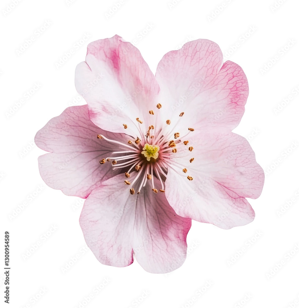 Delicate cherry blossom showcasing soft pink petals and vibrant yellow stamens, ideal for spring-themed design projects and floral arrangements, cut out Delicate cherry blossom showcasing soft pink petals and vibrant yellow stamens, ideal for spring-themed design projects and floral arrangements, cut out