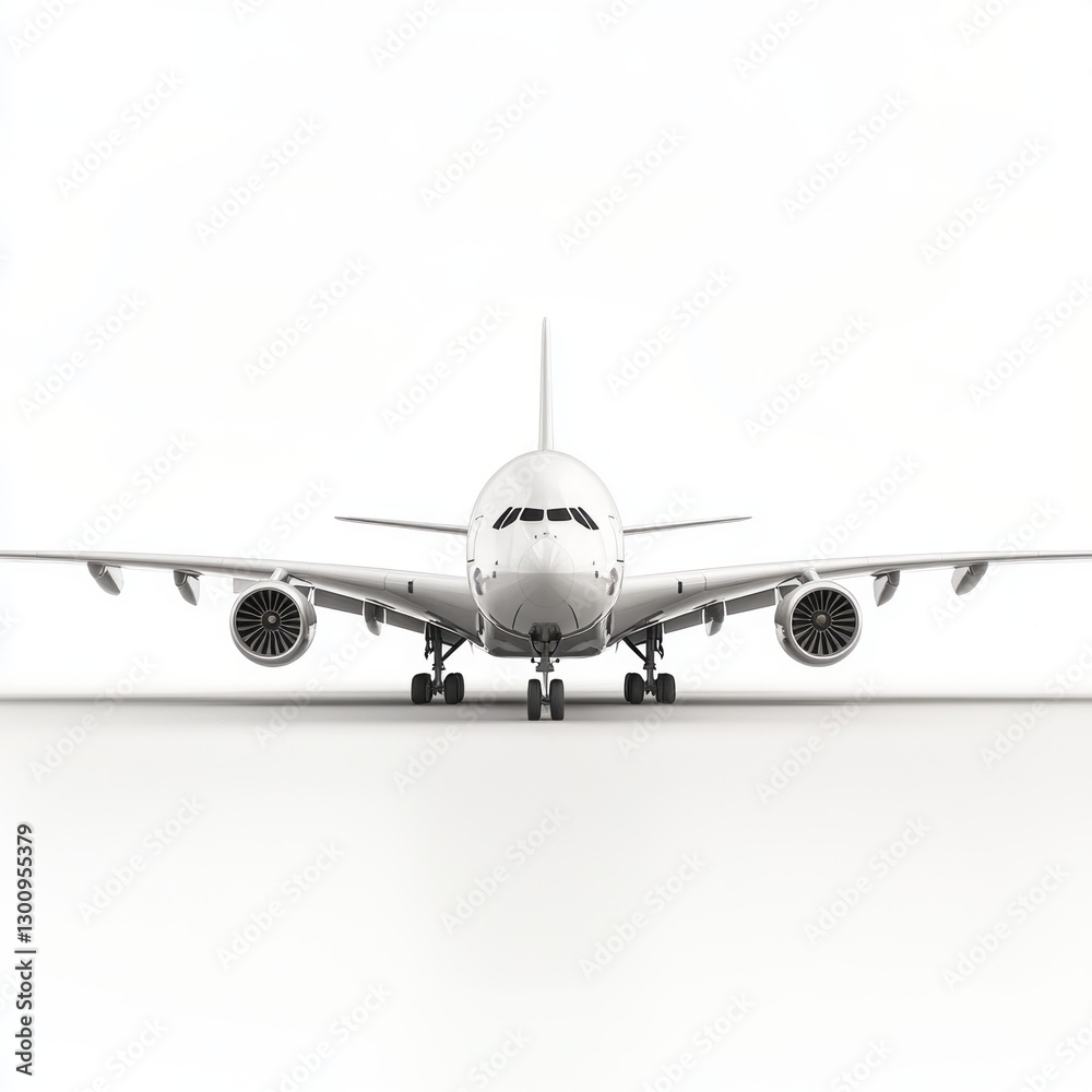 White Airplane Front View on White Background White Airplane Front View on White Background