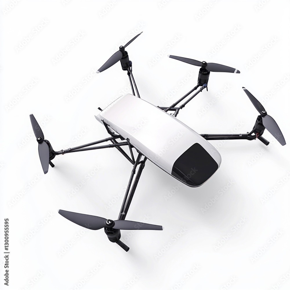 White and Black Quadcopter Drone on White Background