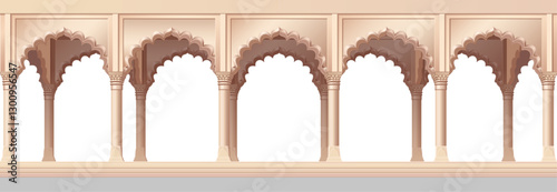 vector cartoon indian Mughal arch illustration. Oriental style hand drawn clip art isolated on transparent background.