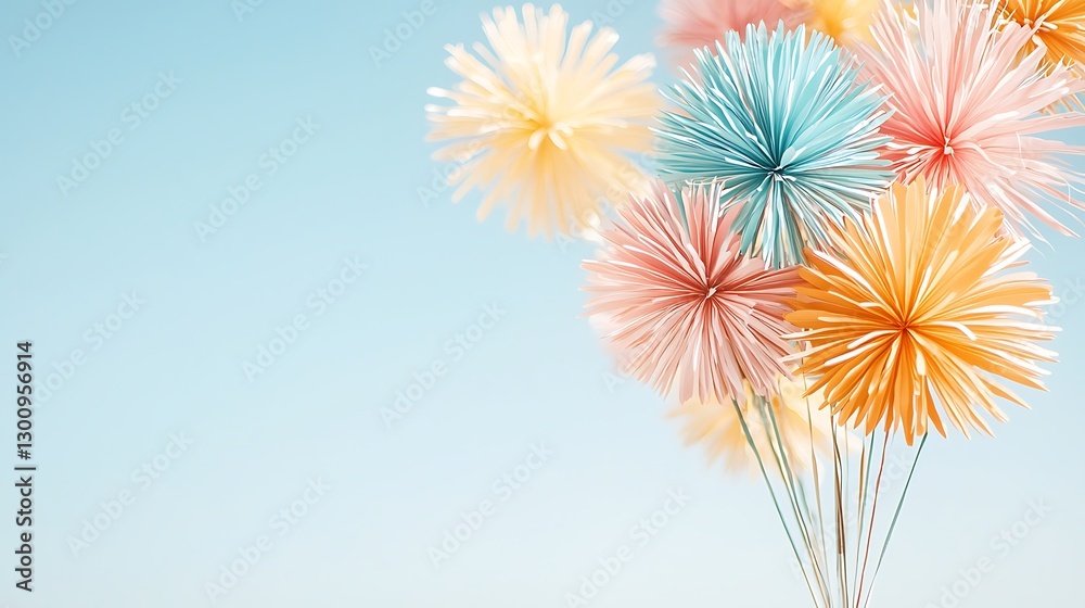 Obraz premium Colorful paper flowers display outdoor setting decorative elements bright atmosphere aesthetic perspective celebration theme