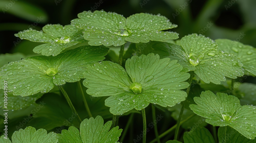 Close Up of Dewy Green Leaves Close Up of Dewy Green Leaves