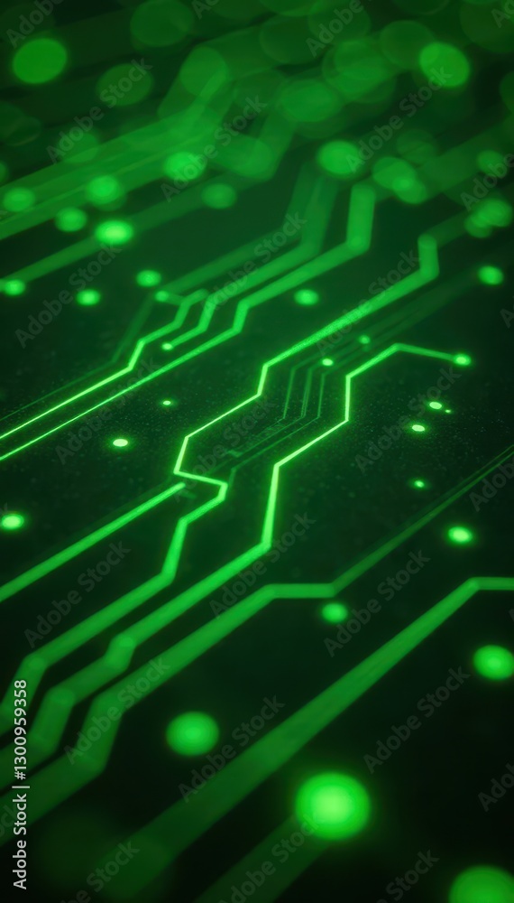 Obraz premium Abstract green circuit board texture with glowing lines, electric, circuit board