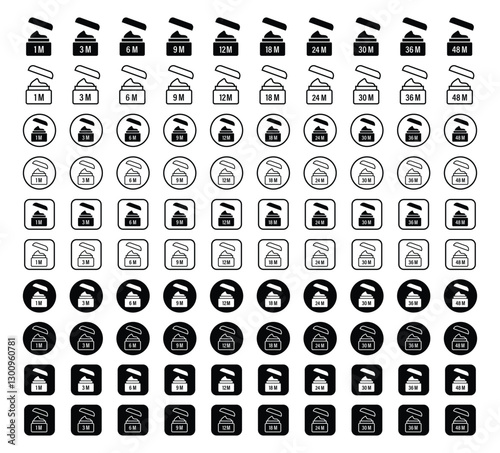 Pack after opening icon set. Period after open PAO vector symbols