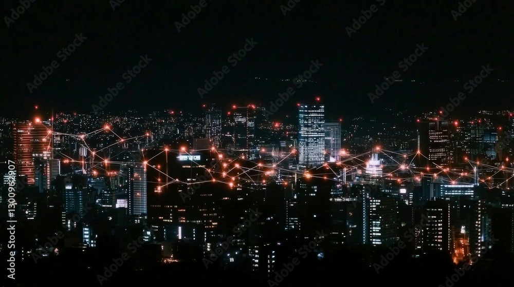 A view of a nighttime city skyline highlighted by a digital network overlay, symbolizing the interconnectedness of modern urban life. A view of a nighttime city skyline highlighted by a digital network overlay, symbolizing the interconnectedness of modern urban life.