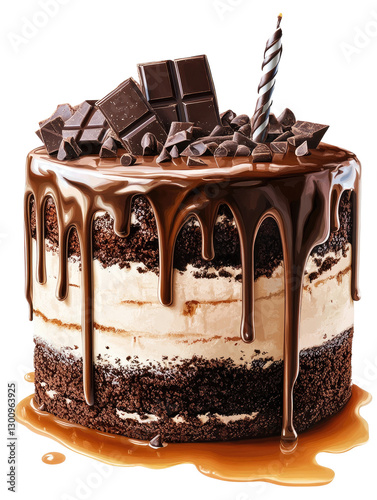 chocolate birthday cake on transparent background