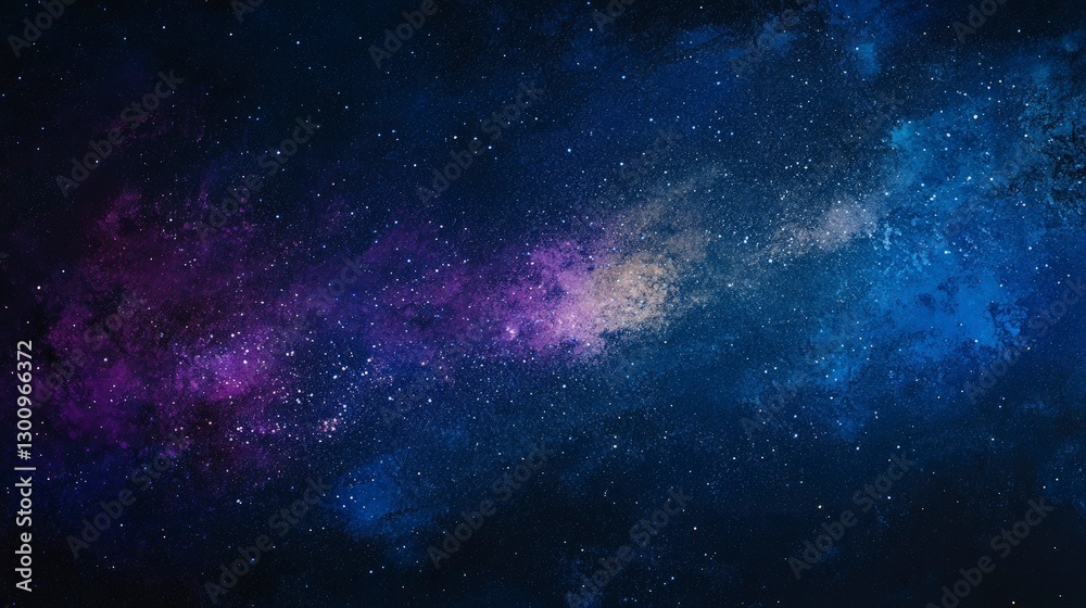 Obraz premium A starry night sky painted with an array of colors, showcasing the Milky Way galaxy and distant stars. The background is dark blue with hints of purple