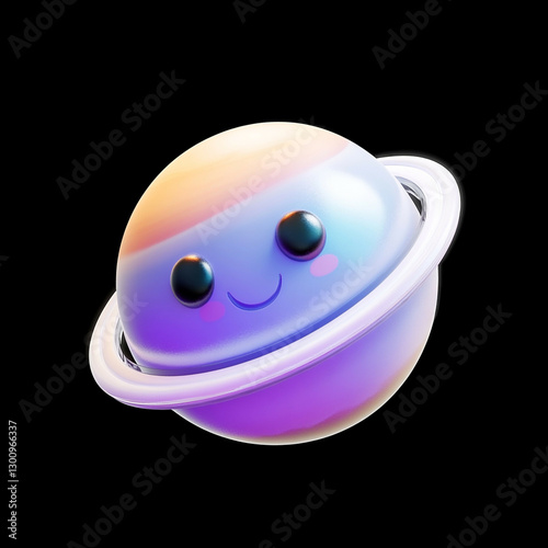 A cute, smiling planet Saturn icon with a gradient color scheme design style.