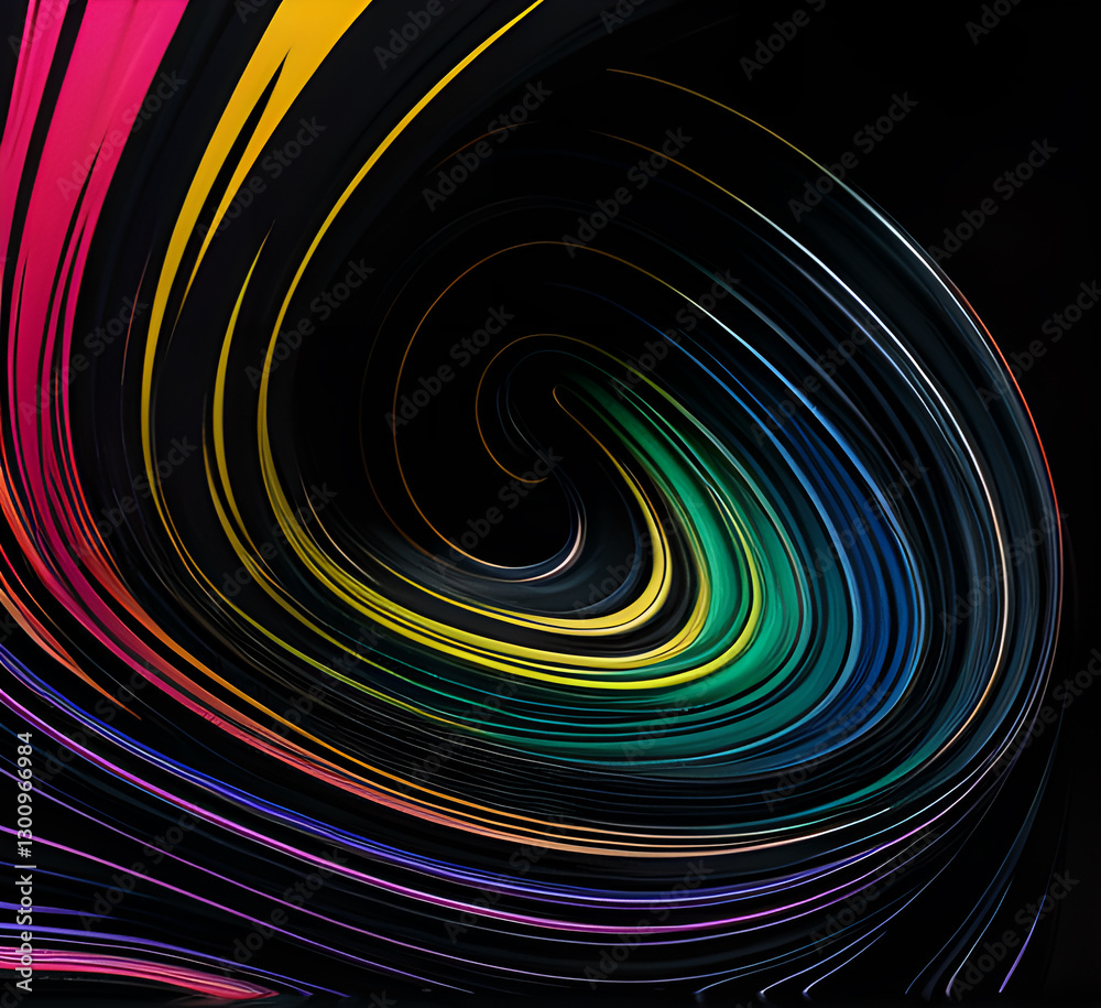 Fototapeta premium Сurves with colorful reflections create a mesmerizing abstract pattern on a black background.generative ai