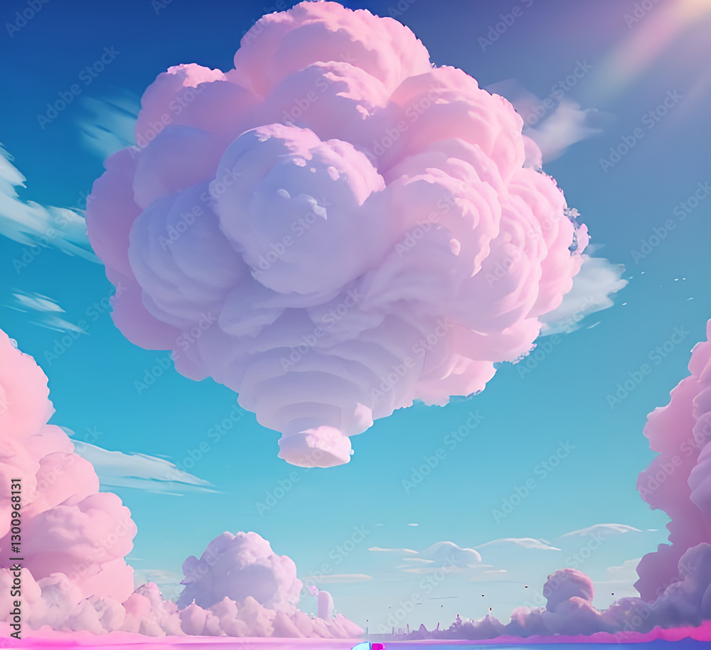 Fototapeta premium Сloudscape Panoramic with rich purple and pink tones blending into orange at horizon, tranquil evening sky view, natural dusk setting, soft wispy cloud formation, twilight backdrop.generative ai