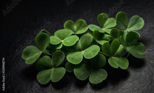 fresh green leaves on black background