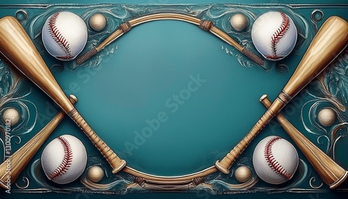 Wallpaper Mural border frame of baseball bats and baseballs background with copy space Torontodigital.ca