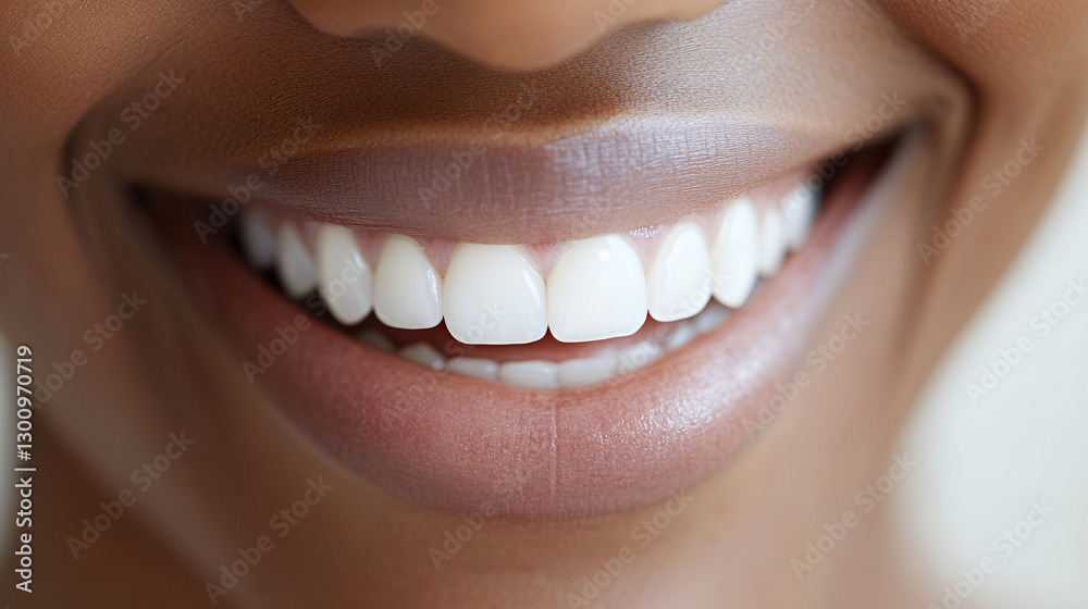 Fototapeta premium Close-up of a joyful African American woman's radiant smile and perfect teeth.
