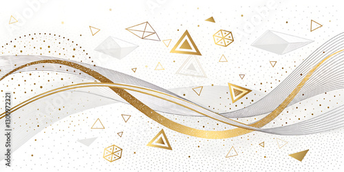 Create a white background vector illustration with golden geometric shapes scattered throughout the background. Emphasize simplicity and modernity.