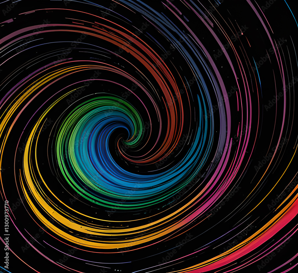 Obraz premium Сurves with colorful reflections create a mesmerizing abstract pattern on a black background.generative ai