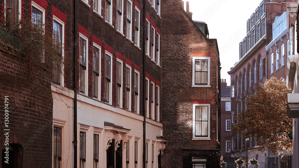 Obraz premium Traditional London streets lined with historic and cultural buildings.