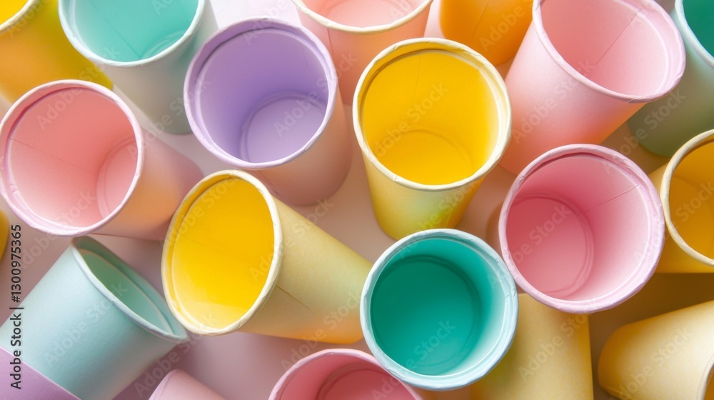 Aerial view of takeaway paper cups in trendy pastel shades, forming a visually appealing scattered layout. --chaos 20 --ar 16:9 --quality 2 --v 6.1 Job ID: da504312-a713-4dd4-bf2a-e9b91467ea84 Aerial view of takeaway paper cups in trendy pastel shades, forming a visually appealing scattered layout. --chaos 20 --ar 16:9 --quality 2 --v 6.1 Job ID: da504312-a713-4dd4-bf2a-e9b91467ea84