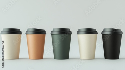 Wallpaper Mural Disposable coffee cups in trendy colors with matching lids, neatly arranged without any background distractions. --chaos 20 --ar 16:9 --quality 2 --v 6.1 Job ID: b339dfbb-59eb-460f-ae8c-48766238d110 Torontodigital.ca