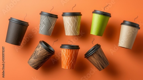 Wallpaper Mural Floating eco-friendly paper cups in a combination of earthy and vibrant tones, seamlessly isolated. --chaos 20 --ar 16:9 --quality 2 --v 6.1 Job ID: d7ba4116-5995-47db-a005-e138926ab4da Torontodigital.ca