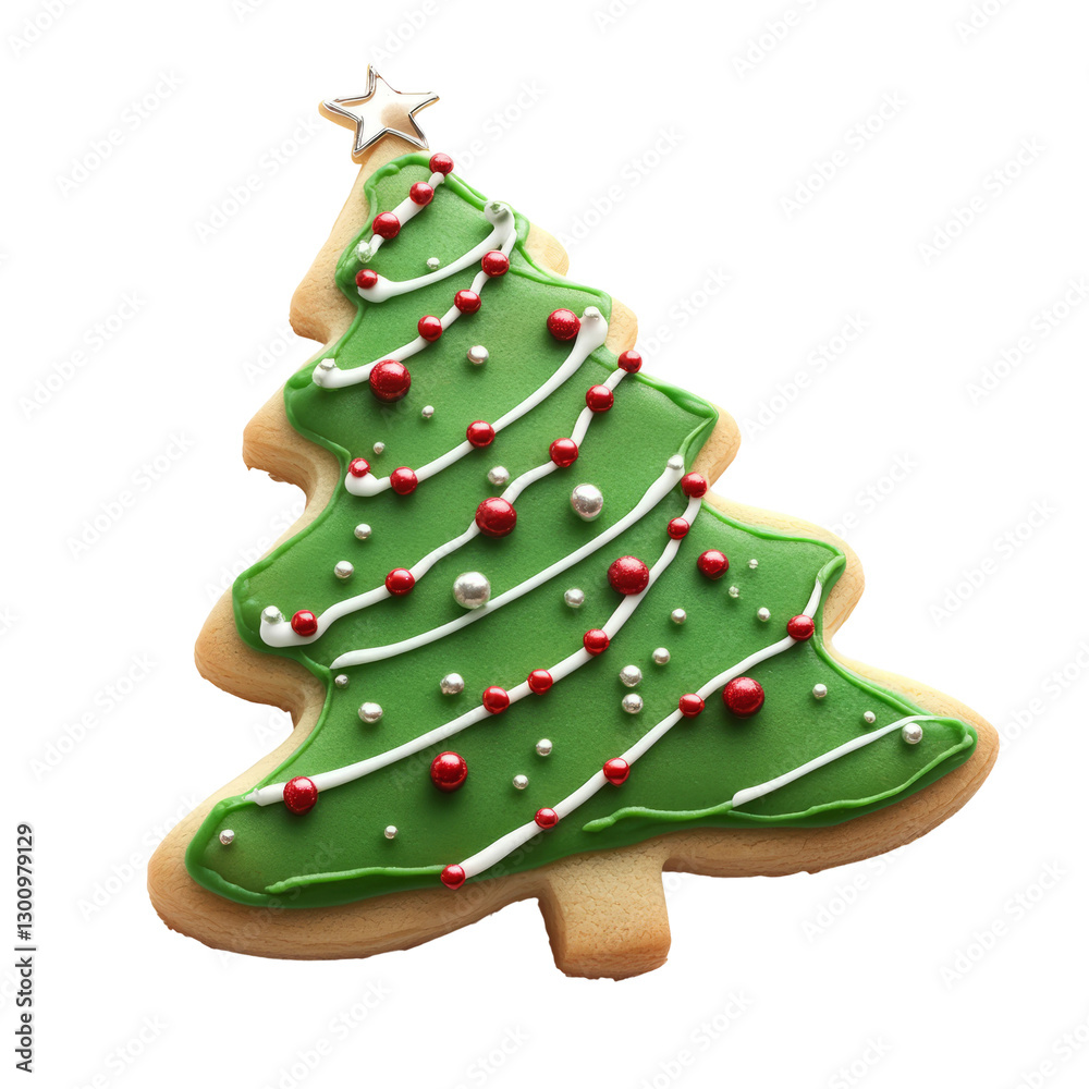 christmas tree cookie full in focus, isolated on white background christmas tree cookie full in focus, isolated on white background