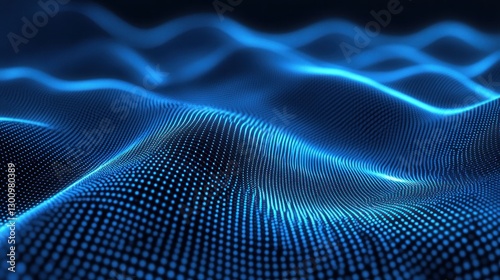 Abstract digital landscape of glowing blue waves