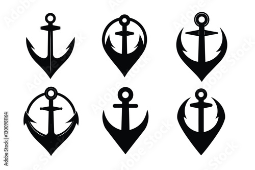 Set of Six  Anchor Designs Silhouettes vector