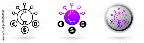 Metaverse Cryptocurrency modern icons represent the virtual world and future digital technology, various outline, solid and glossy effect styles, ideal for NFT, games, presentations etc.