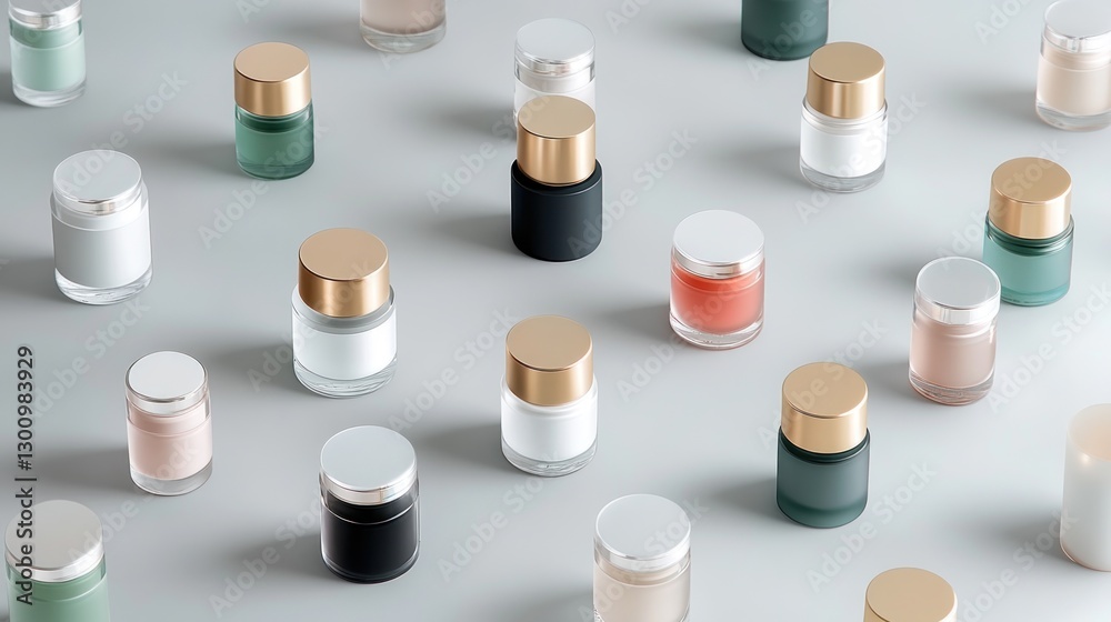 Obraz premium Assorted cosmetic jars on a light gray surface