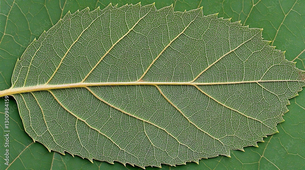 Fototapeta premium Detailed leaf venation of an alder tree leaf over a background