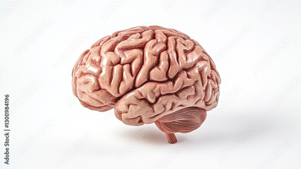 A human brain model on a white background, isolated, with no shadows, depth of field A human brain model on a white background, isolated, with no shadows, depth of field