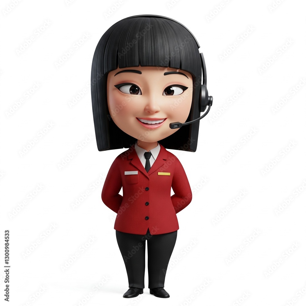Asian Woman Callcenter Agent with Headset Social Media Avatar Illustration