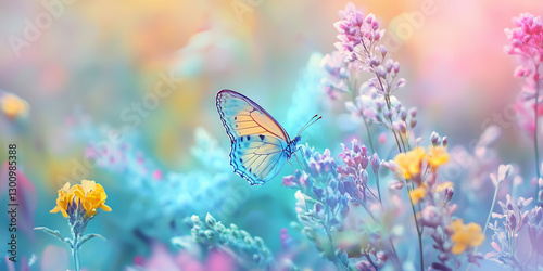 Vibrant pastel graceful easy airy magic nature banner. Beautiful nature spring summer background for cosmetics, spa, perfume, beauty salon, florist shop.