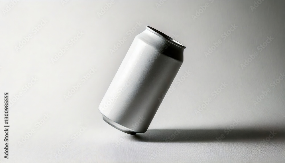 an aluminum can stands in a balanced position on a subtle gradient backdrop. The simple design offers a clean aesthetic an aluminum can stands in a balanced position on a subtle gradient backdrop. The simple design offers a clean aesthetic