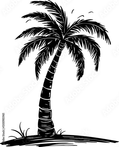 Palm tree silhouette at sunset tropical beach nature photography serene environment coastal viewpoint relaxation concept