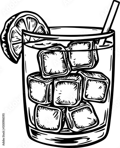 Refreshing lemonade drink with ice cubes home bar illustration bright kitchen close-up summer vibes