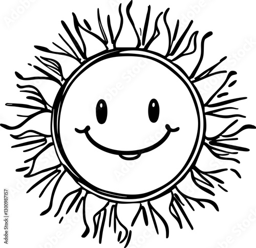 Cheerful sun illustration digital bright background whimsical style graphic design positive vibes