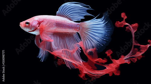 Artistic pink and red betta illustration