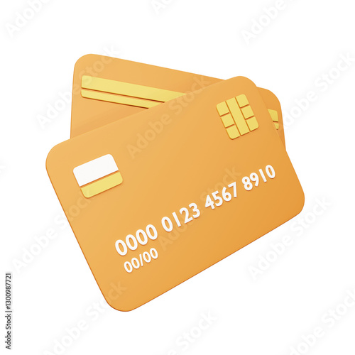 Front and back 3d rendering of orange credit card illustration