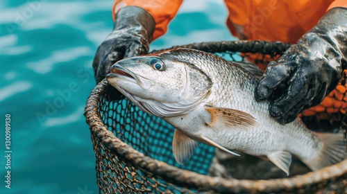 Fisherman Carefully Releasing an Undersized Fish Back into the Ocean
