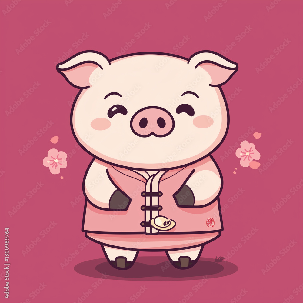 Fototapeta premium Cute pig cartoon vector illustration
