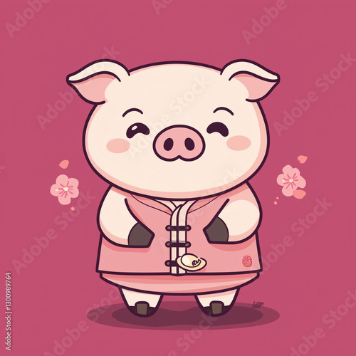 Cute pig cartoon vector illustration