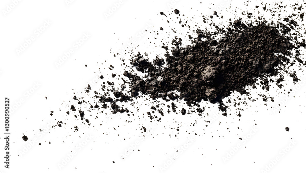 Dark grey and black powder scattered on a black background. Dark grey and black powder scattered on a black background.