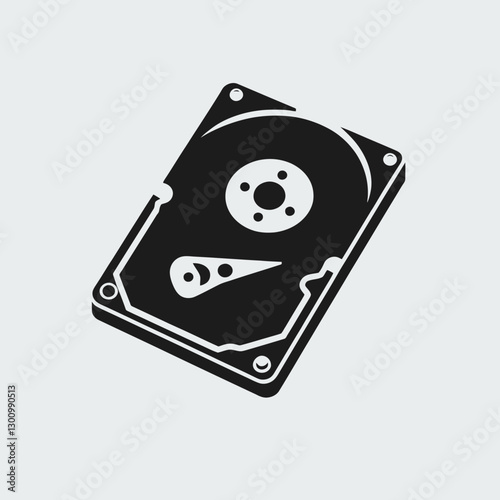 very simple flat and single minimalist Hard Drive Silhouette in black on a white background