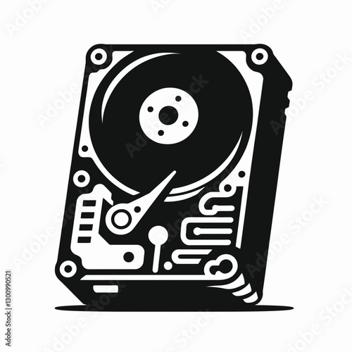 very simple flat and single minimalist Hard Drive Silhouette in black on a white background