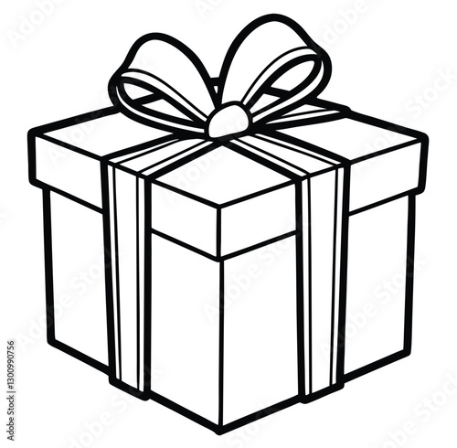 Decorated present gift box with black and white ribbon premium stock clip art cartoon doodle freehand sketch drawing isolated vector element illustration 