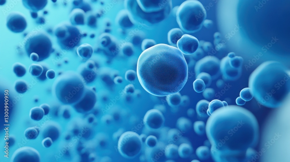 Abstract blue sphere cells in watery medium Abstract blue sphere cells in watery medium