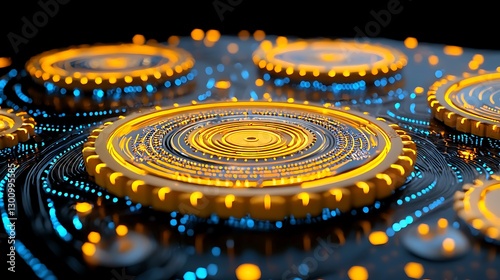 Wallpaper Mural Illuminated circuit design technology lab digital art dark environment close-up view futuristic concept Torontodigital.ca