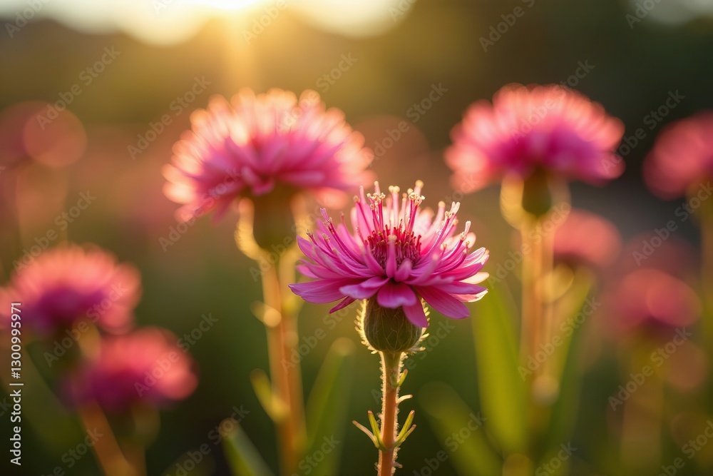 Obraz premium Close-up of vibrant mulla mulla flowers illuminated by sunlight in Australian outback, Australian, wildflowers