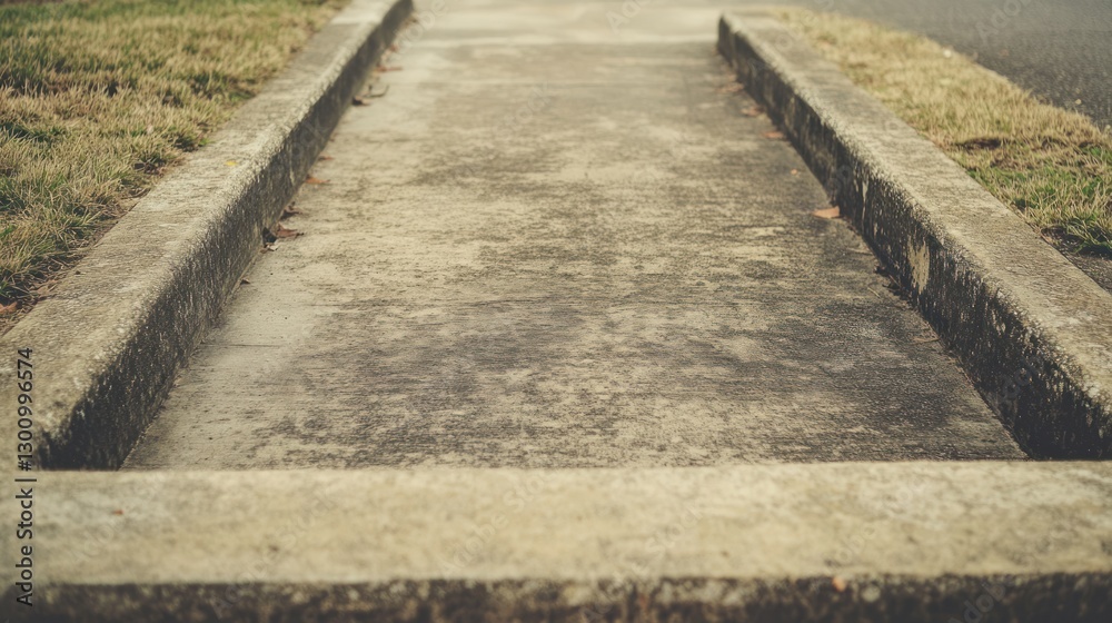 Empty city sidewalk, grass verge, blurred background Empty city sidewalk, grass verge, blurred background