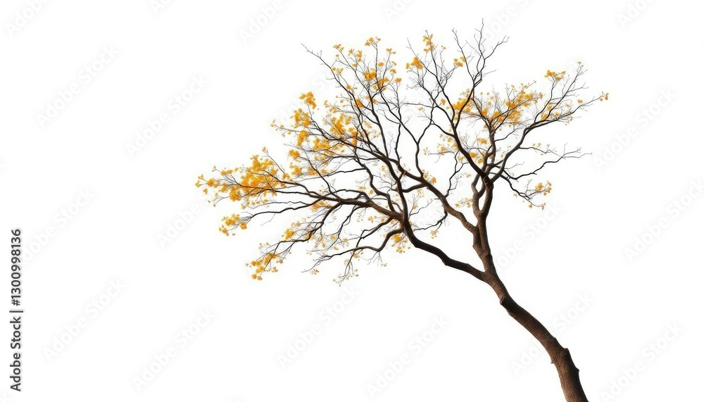Obraz premium A lone deciduous tree, branches reaching skyward, isolated on pure white, picture, majestic